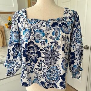 Rachel Zoe Blue and White Floral Blouse